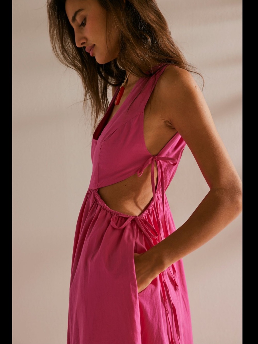Free People Pink Ruched Cutout Maxi Dress Size Small